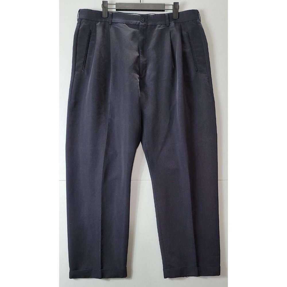Men's Haggar Collection Navy Blue Khaki Pants Pleated Front Size 38 x 31